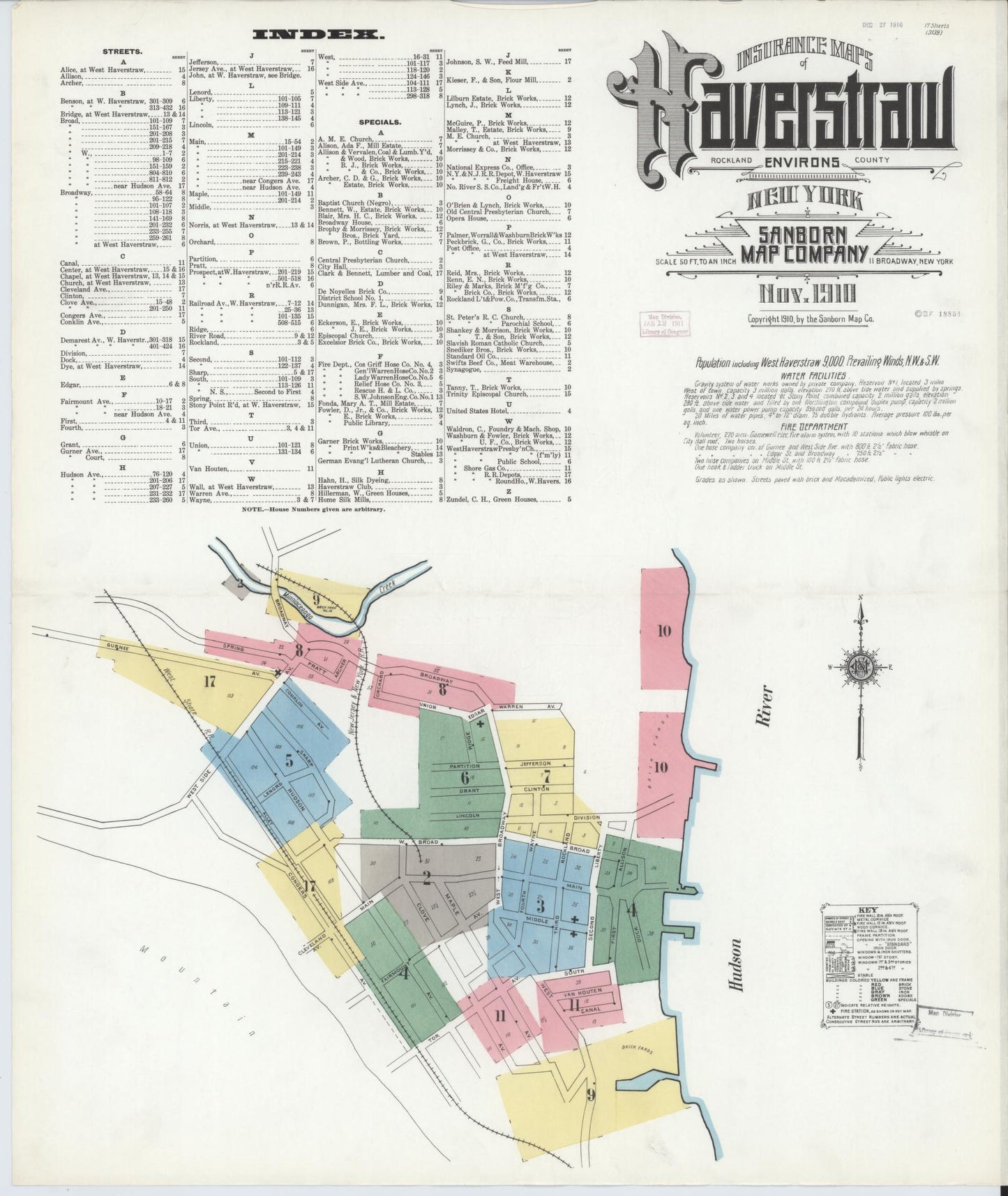 Sanborn Fire Insurance Map from Haverstraw, Rockland County, New York. (1910) – Historic Sanborn Fire Insurance Map Print