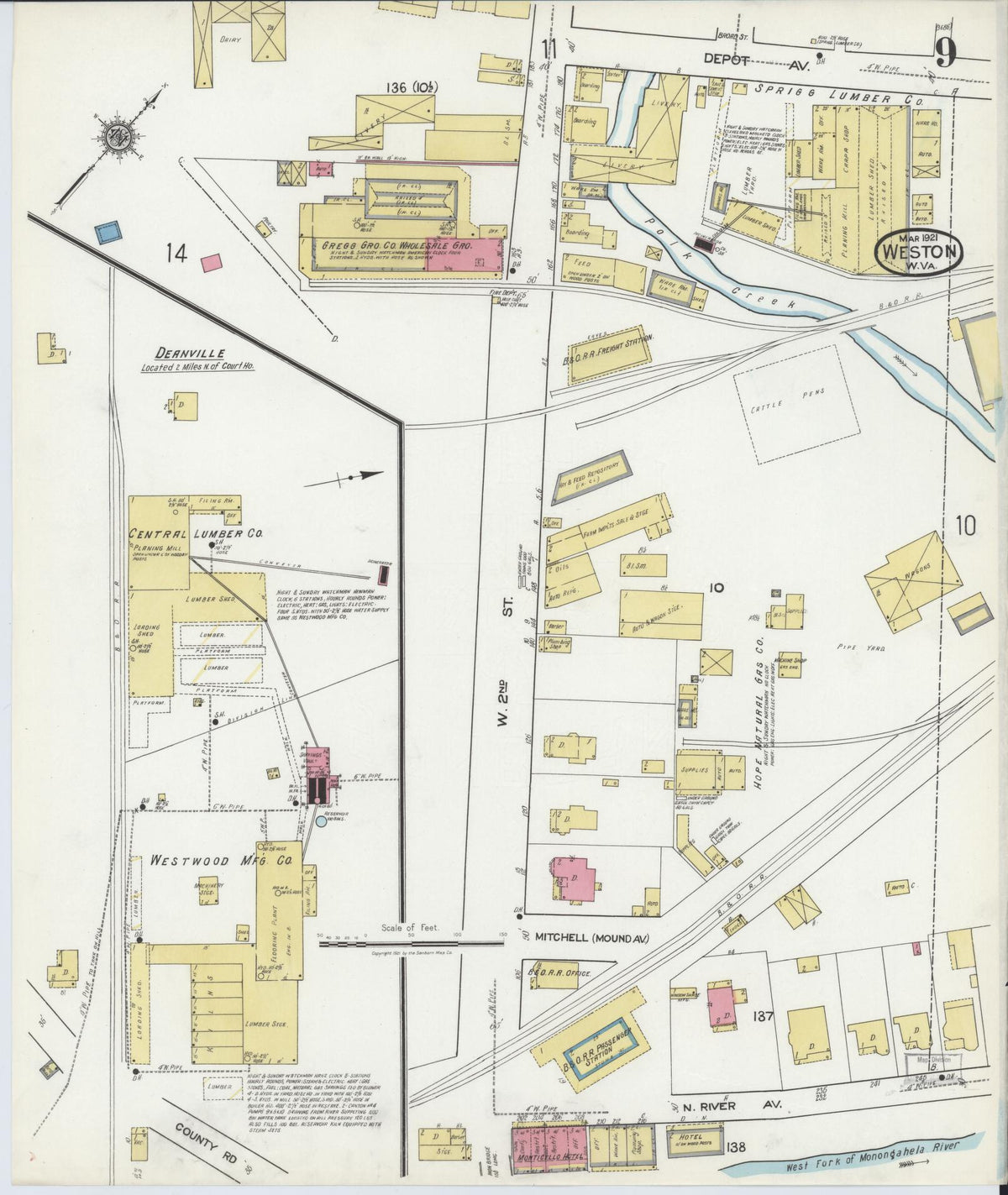 Sanborn Fire Insurance Map from Weston, Lewis County, West Virginia (1921), Sheet #0009 - Historic Sanborn Fire Insurance Map Print, vintage old map wall art, antique decor, genealogy gift, West Virginia West Virginia map