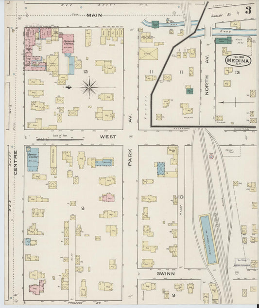 Sanborn Fire Insurance Map from Medina, Orleans County, New York (1886), Sheet #0003 - Historic Sanborn Fire Insurance Map Print, vintage old map wall art, antique decor, genealogy gift, New York New York map