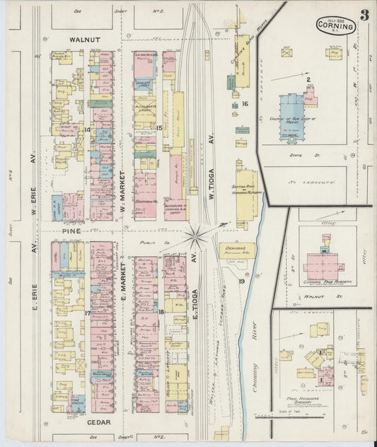 Sanborn Fire Insurance Map from Corning, Steuben County, New York (1888), Sheet #0003 - Historic Sanborn Fire Insurance Map Print, vintage old map wall art, antique decor, genealogy gift, New York New York map