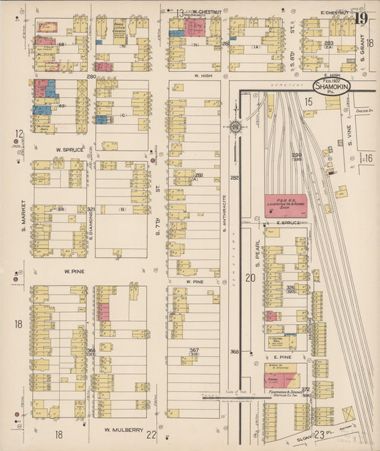 Sanborn Fire Insurance Map from Shamokin, Northumberland County, Pennsylvania (1922), Sheet #0019 - Historic Sanborn Fire Insurance Map Print, vintage old map wall art, antique decor, genealogy gift, Pennsylvania Pennsylvania map