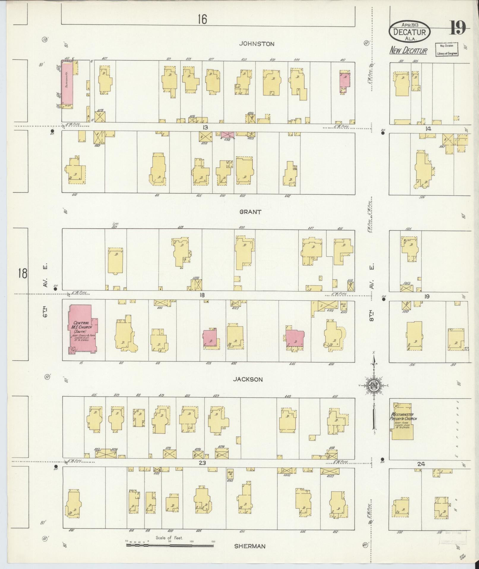 Sanborn Fire Insurance Map from Decatur, Morgan County, Alabama (1913), Sheet #0019 - Complete Map Set gallery image, historic Sanborn map, vintage wall art, Alabama Alabama