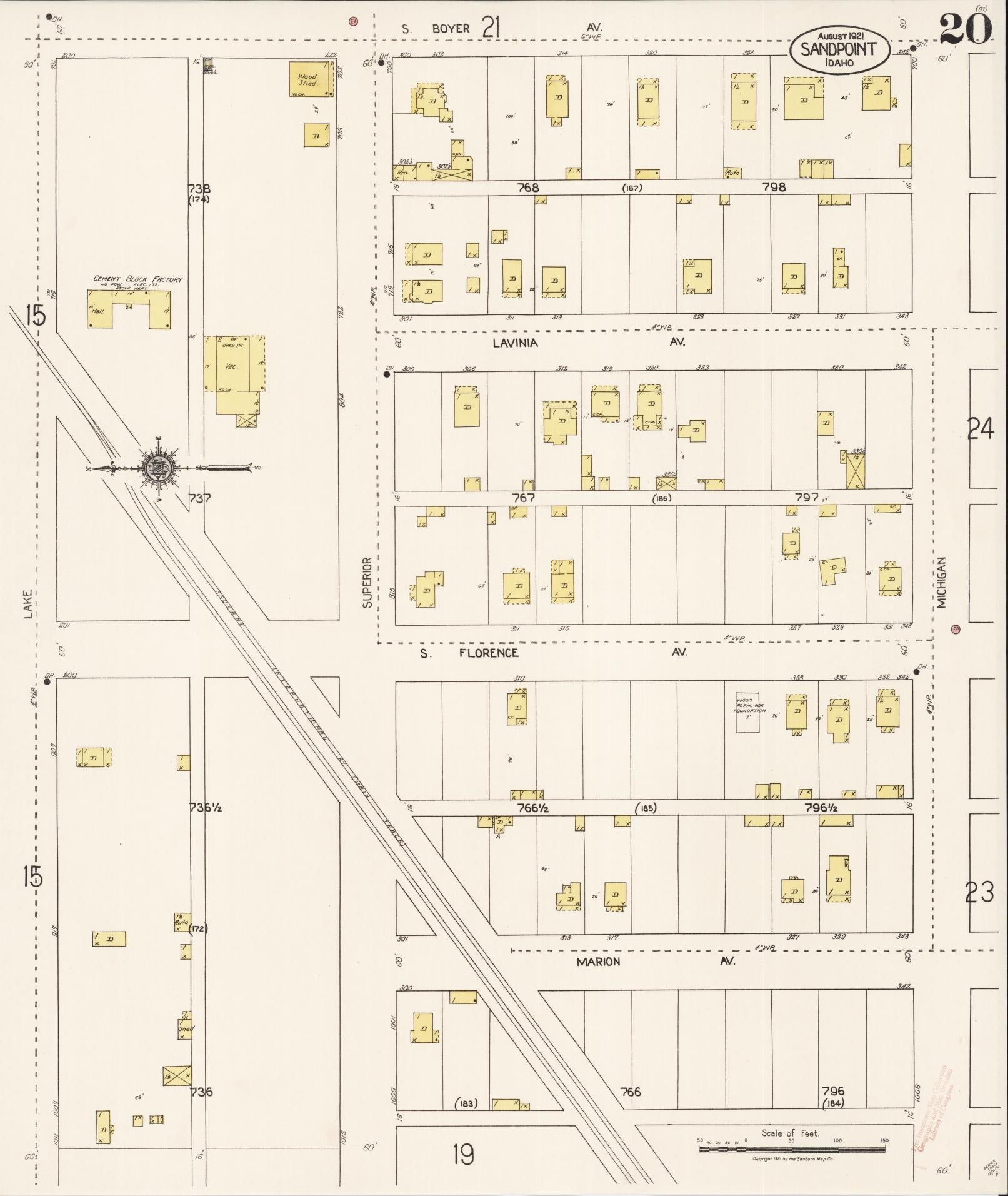 Sanborn Fire Insurance Map from Sandpoint, Bonner County, Idaho (1921), Sheet #0020 - Complete Map Set gallery image, historic Sanborn map, vintage wall art, Idaho Idaho