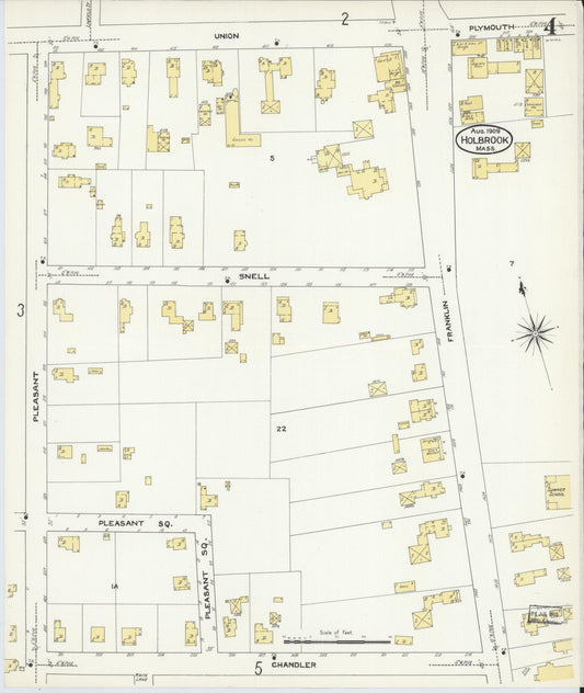 Sanborn Fire Insurance Map from Holbrook, Norfolk County, Massachusetts (1909), Sheet #0004 - Historic Sanborn Fire Insurance Map Print, vintage old map wall art, antique decor, genealogy gift, Massachusetts Massachusetts map