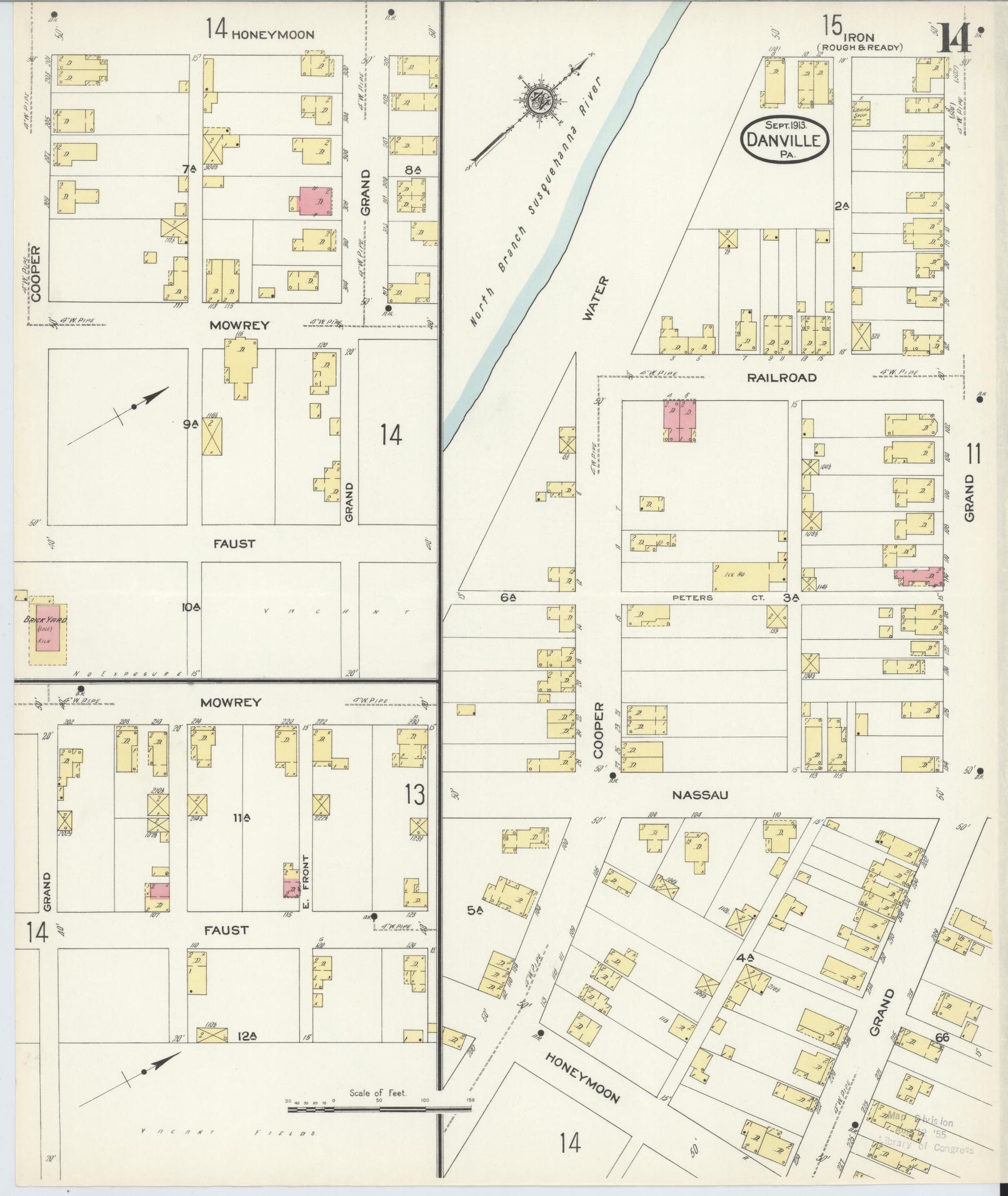 Sanborn Fire Insurance Map from Danville, Montour County, Pennsylvania (1913), Sheet #0014 - Historic Sanborn Fire Insurance Map Print, vintage old map wall art, antique decor, genealogy gift, Pennsylvania Pennsylvania map