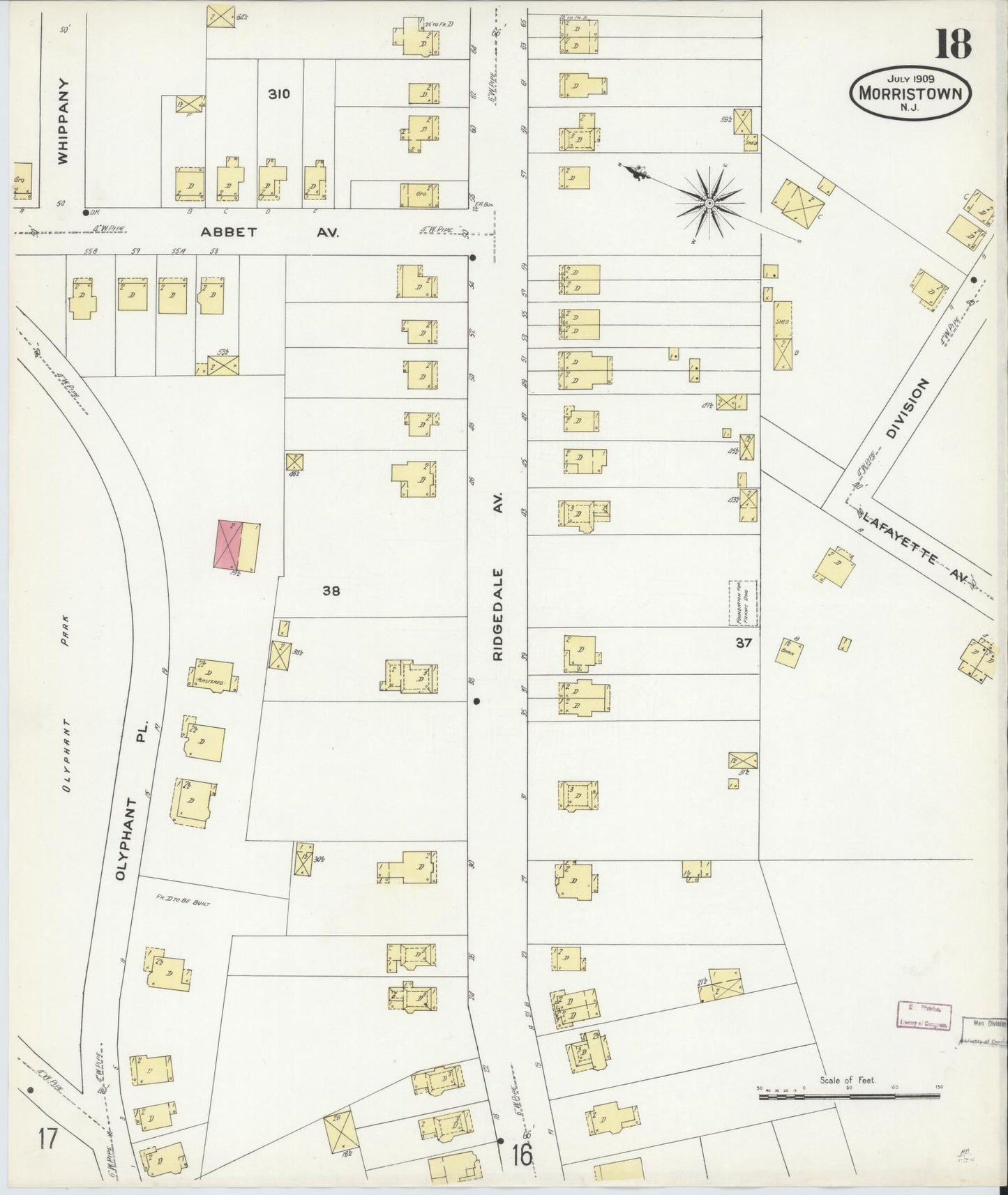 Sanborn Fire Insurance Map from Morristown, Morris County, New Jersey (1909), Sheet #0018 - Complete Map Set gallery image, historic Sanborn map, vintage wall art, New Jersey New Jersey