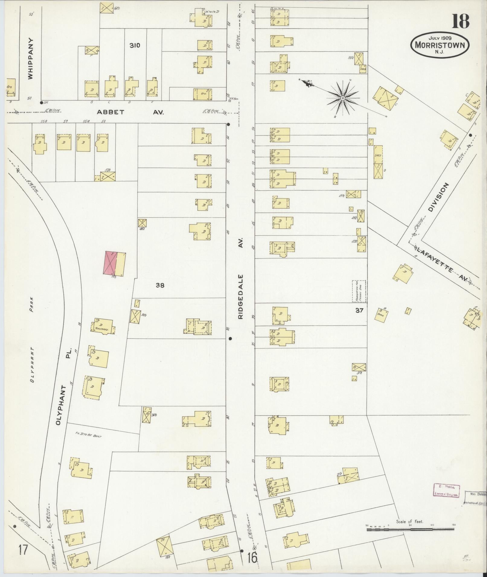 Sanborn Fire Insurance Map from Morristown, Morris County, New Jersey (1909), Sheet #0018 - Complete Map Set gallery image, historic Sanborn map, vintage wall art, New Jersey New Jersey