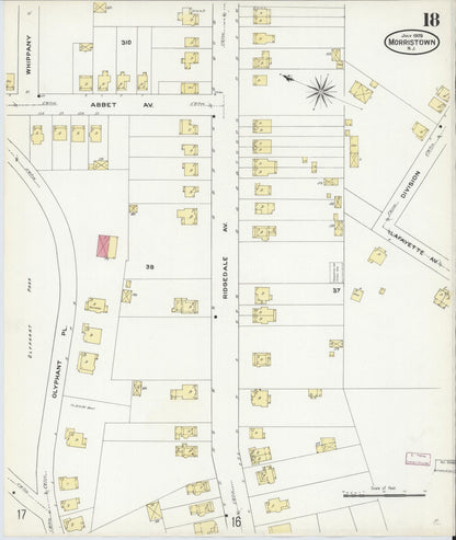 Sanborn Fire Insurance Map from Morristown, Morris County, New Jersey (1909), Sheet #0018 - Complete Map Set gallery image, historic Sanborn map, vintage wall art, New Jersey New Jersey