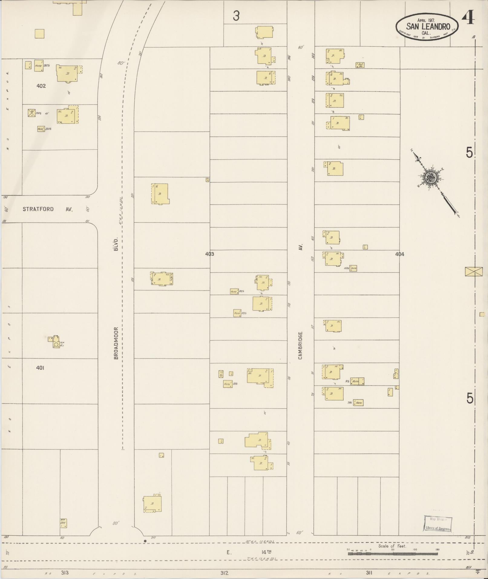 Sanborn Fire Insurance Map from San Leandro, Alameda County, California (1917), Sheet #0004 - Complete Map Set gallery image, historic Sanborn map, vintage wall art, California California