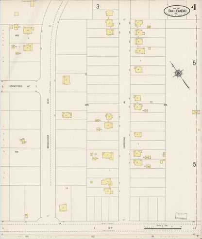 Sanborn Fire Insurance Map from San Leandro, Alameda County, California (1917), Sheet #0004 - Complete Map Set gallery image, historic Sanborn map, vintage wall art, California California