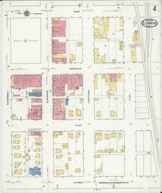 Sanborn Fire Insurance Map from Elmwood, Peoria County, Illinois (1918), Sheet #0004 - Historic Sanborn Fire Insurance Map Print, vintage old map wall art, antique decor, genealogy gift, Illinois Illinois map