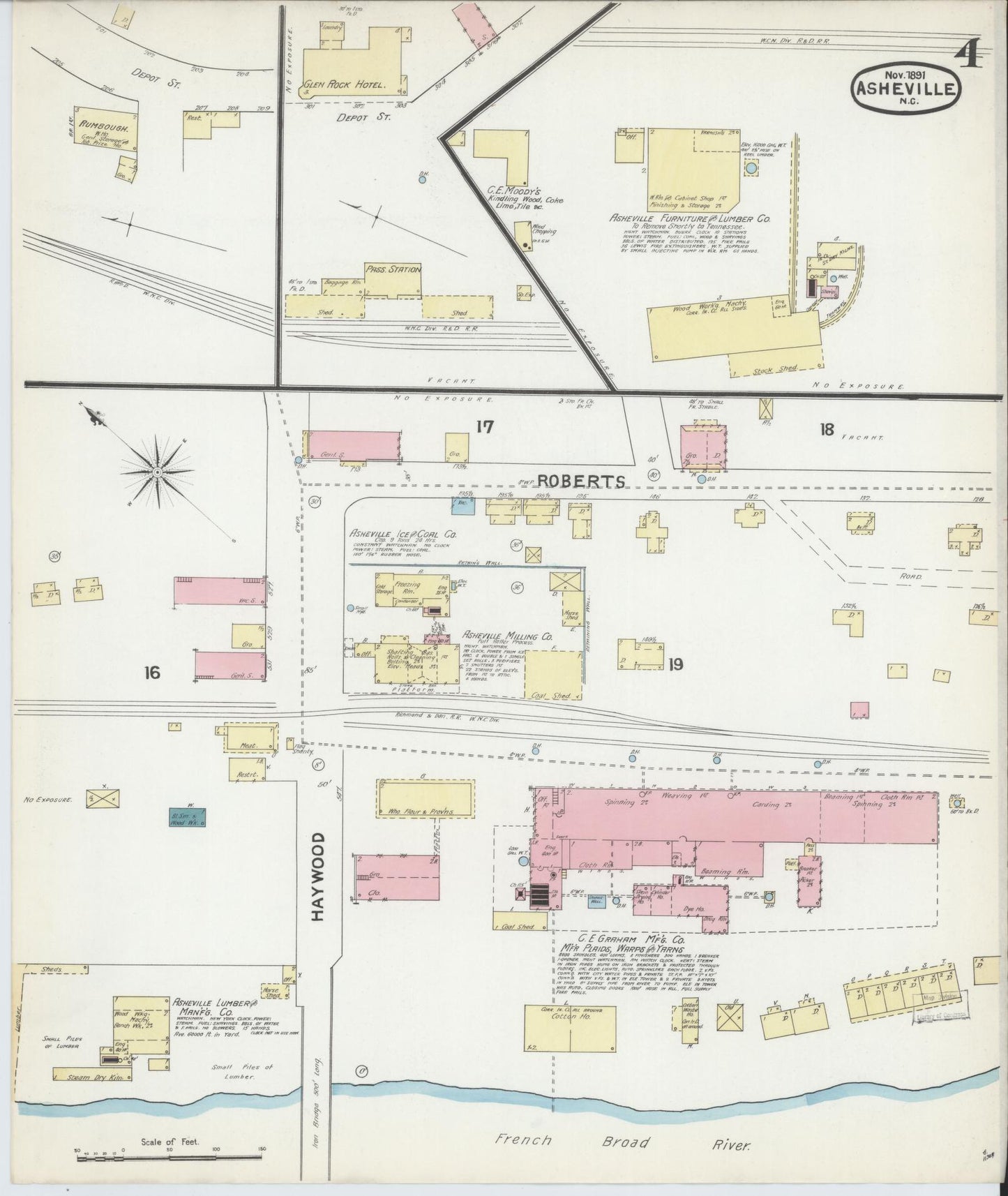 Sanborn Fire Insurance Map from Asheville, Buncombe County, North Carolina (1891), Sheet #0004 - Complete Map Set gallery image, historic Sanborn map, vintage wall art, North Carolina North Carolina