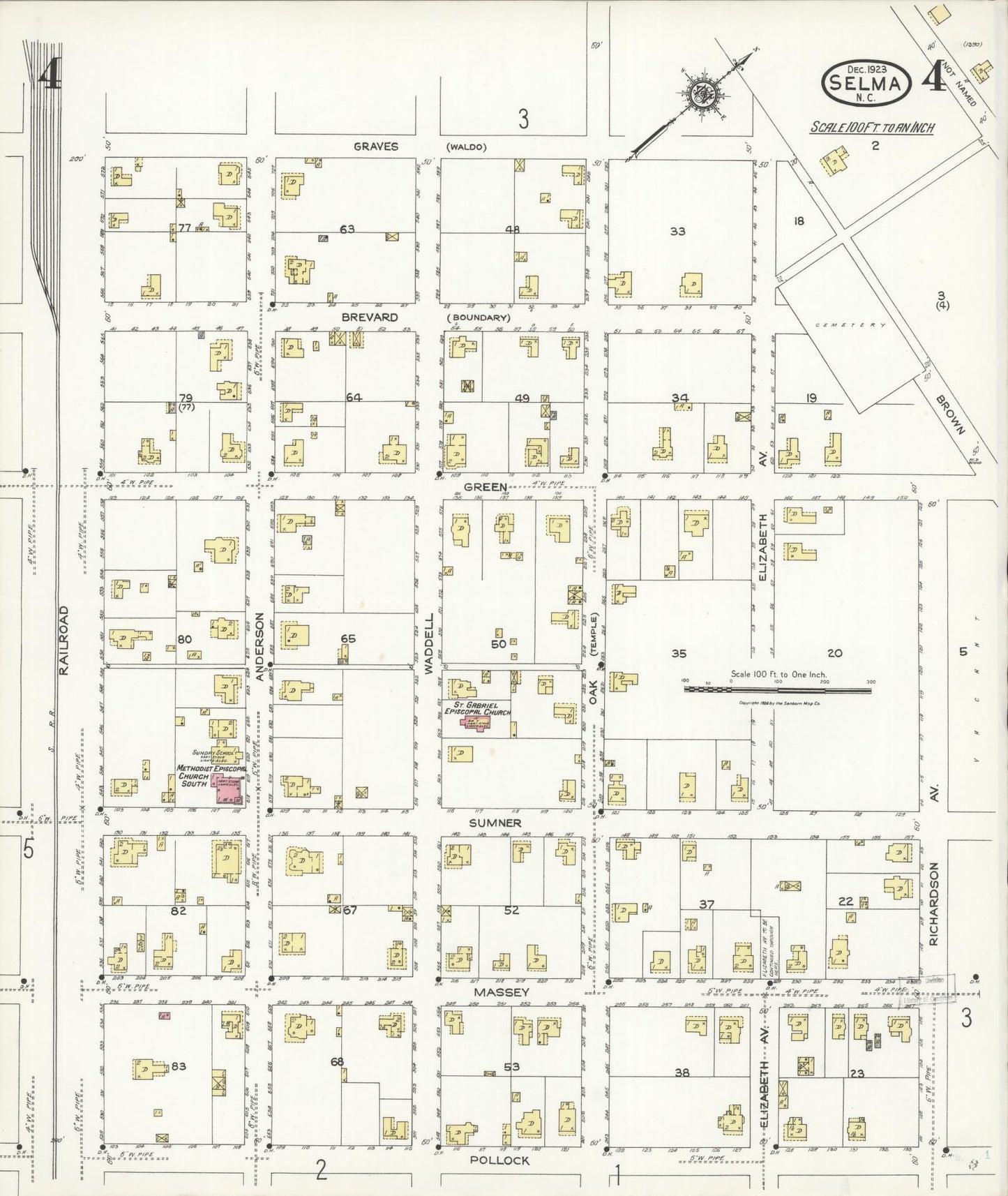 Sanborn Fire Insurance Map from Selma, Johnston County, North Carolina (1923), Sheet #0004 - Complete Map Set gallery image, historic Sanborn map, vintage wall art, North Carolina North Carolina