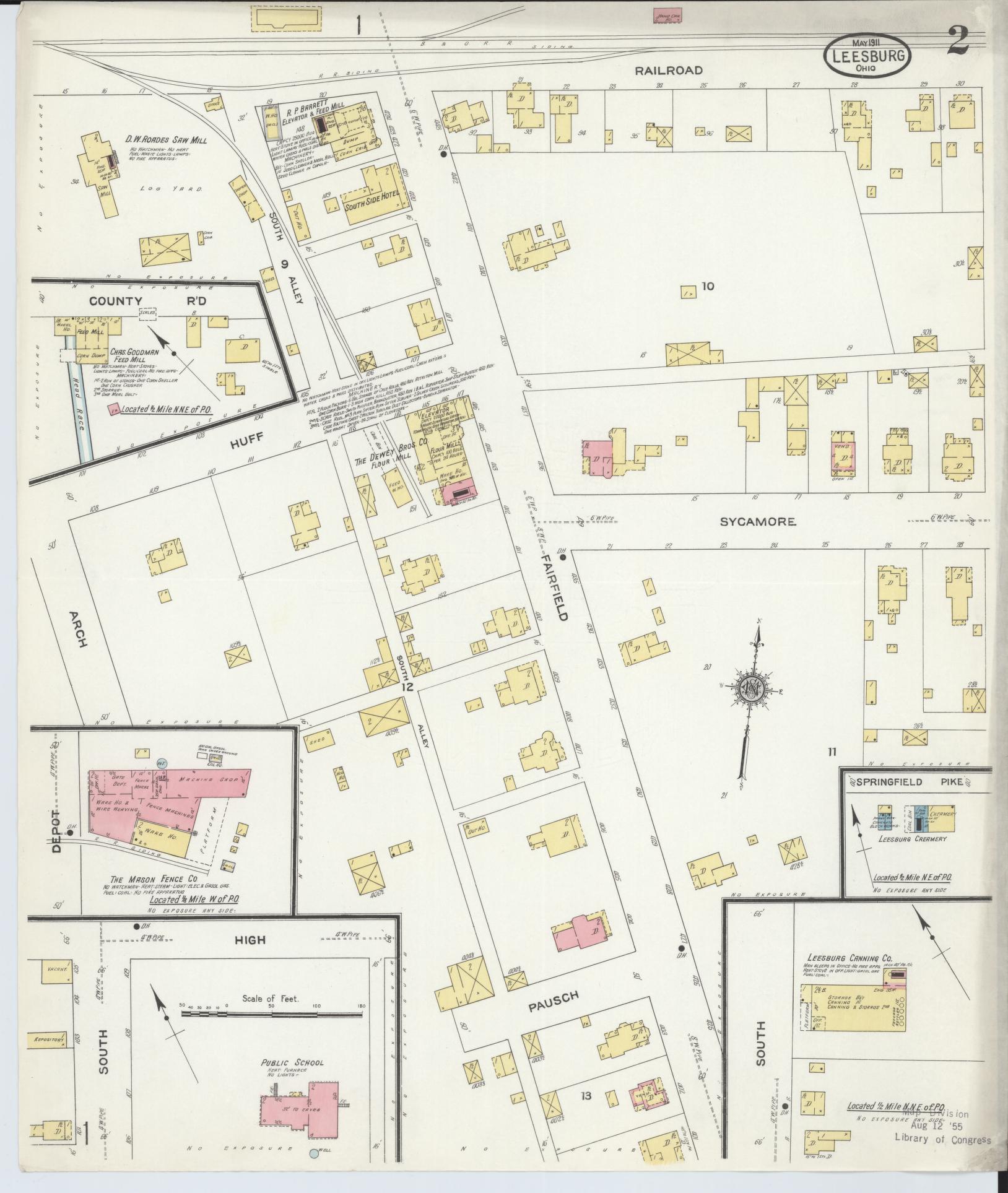 Sanborn Fire Insurance Map from Leesburg, Highland County, Ohio (1911), Sheet #0002 - Historic Sanborn Fire Insurance Map Print, vintage old map wall art, antique decor, genealogy gift, Ohio Ohio map