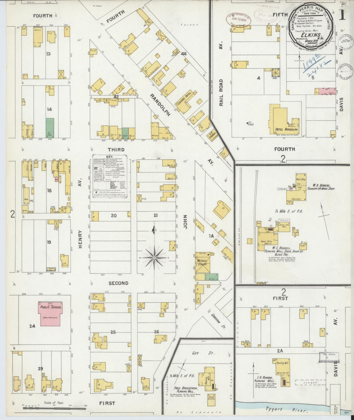 Sanborn Fire Insurance Map from Elkins, Randolph County, West Virginia (1899), Sheet #0001 - Complete Map Set gallery image, historic Sanborn map, vintage wall art, West Virginia West Virginia