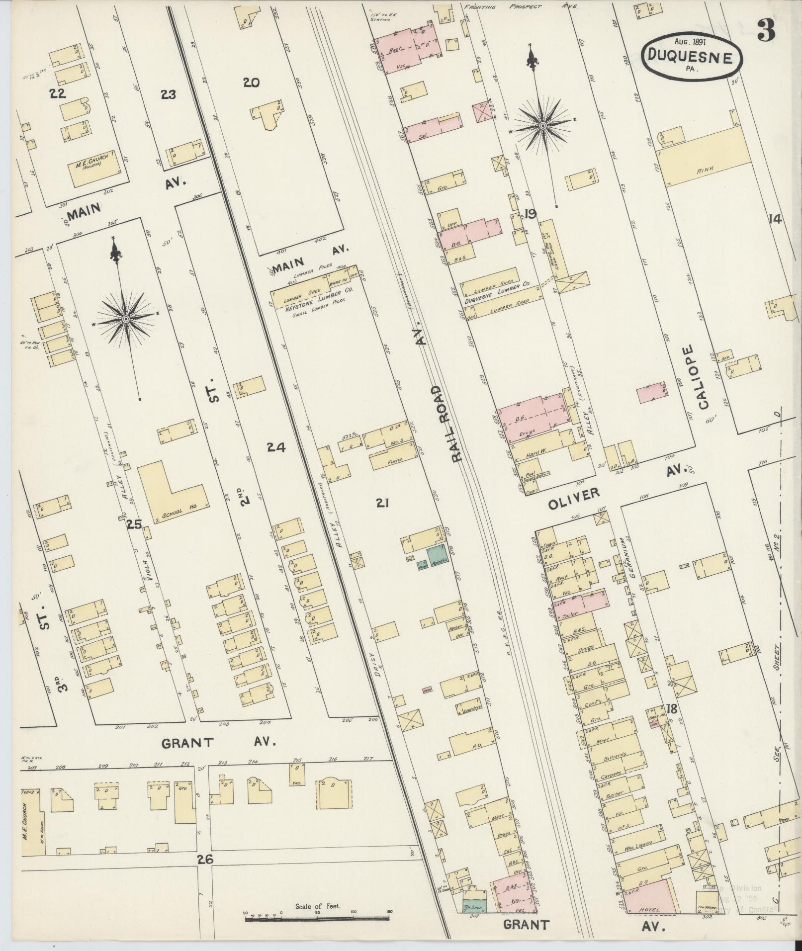Sanborn Fire Insurance Map from Duquesne, Allegheny County, Pennsylvania (1891), Sheet #0003 - Historic Sanborn Fire Insurance Map Print, vintage old map wall art, antique decor, genealogy gift, Pennsylvania Pennsylvania map