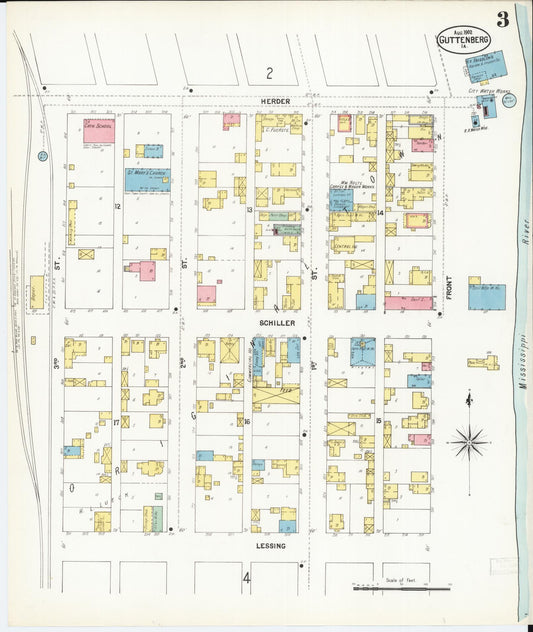 Sanborn Fire Insurance Map from Guttenberg, Clayton County, Iowa (1902), Sheet #0003 - Historic Sanborn Fire Insurance Map Print, vintage old map wall art