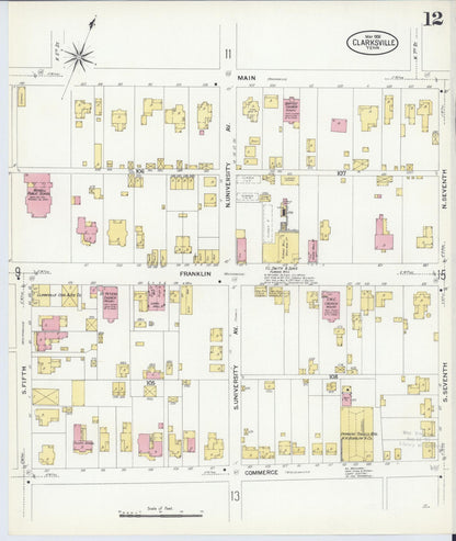 Sanborn Fire Insurance Map from Clarksville, Montgomery County, Tennessee (1908), Sheet #0012 - Complete Map Set gallery image, historic Sanborn map, vintage wall art, Tennessee Tennessee