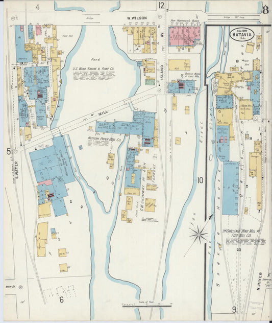 Sanborn Fire Insurance Map from Batavia, Kane County, Illinois (1897), Sheet #0008 - Historic Sanborn Fire Insurance Map Print, vintage old map wall art, antique decor, genealogy gift, Illinois Illinois map