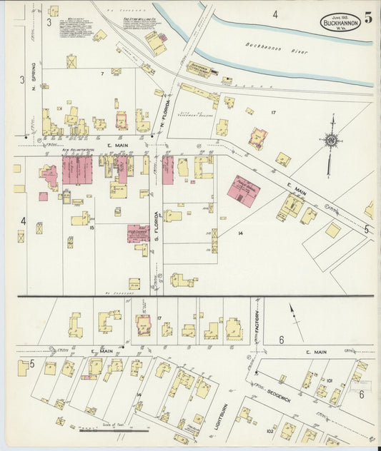 Sanborn Fire Insurance Map from Buckhannon, Upshur County, West Virginia (1913), Sheet #0005 - Historic Sanborn Fire Insurance Map Print, vintage old map wall art, antique decor, genealogy gift, West Virginia West Virginia map