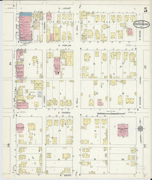 Sanborn Fire Insurance Map from Harrisburg, Saline County, Illinois (1913), Sheet #0005 - Historic Sanborn Fire Insurance Map Print, vintage old map wall art, antique decor, genealogy gift, Illinois Illinois map