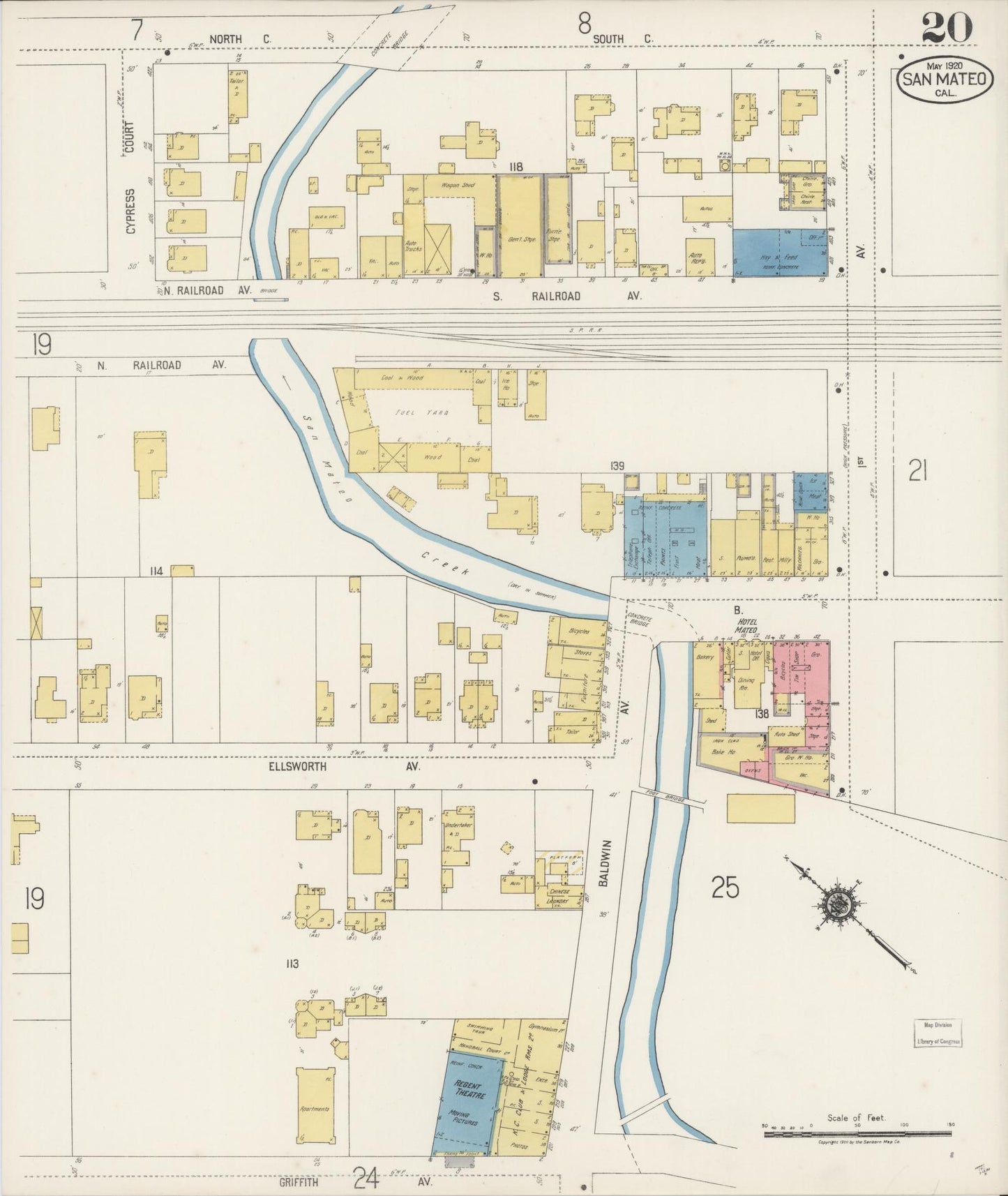 Sanborn Fire Insurance Map from San Mateo, San Mateo County, California (1920), Sheet #0020 - Complete Map Set gallery image, historic Sanborn map, vintage wall art, California California