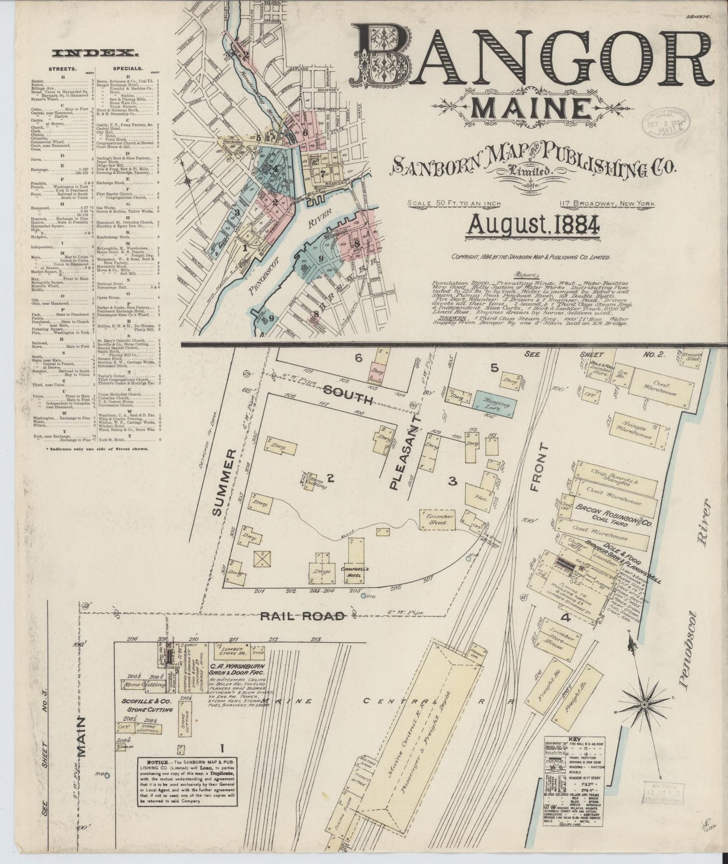 Sanborn Fire Insurance Map from Bangor, Penobscot County, Maine. (1884) – Historic Sanborn Fire Insurance Map Print