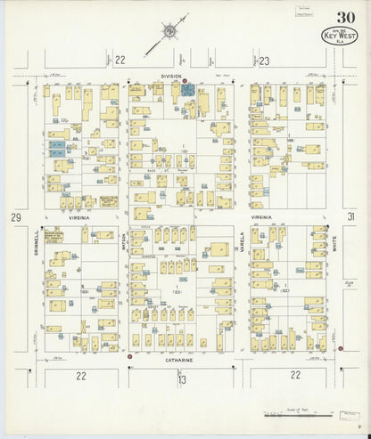 Sanborn Fire Insurance Map from Key West, Monroe County, Florida (1912), Sheet #0030 - Historic Sanborn Fire Insurance Map Print, vintage old map wall art, antique decor, genealogy gift, Florida Florida map
