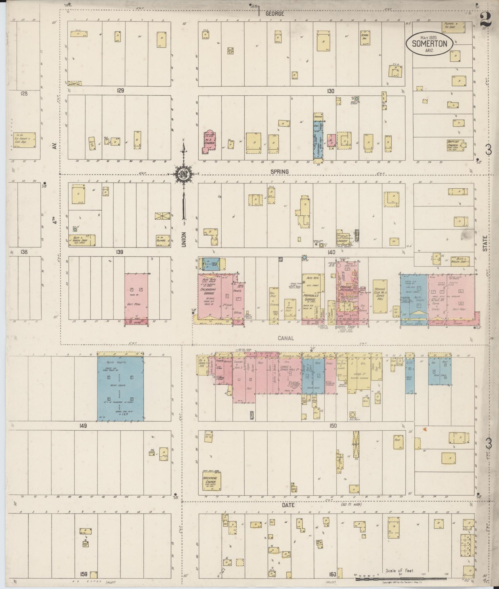 Sanborn Fire Insurance Map from Somerton, Yuma County, Arizona (1920), Sheet #0002 - Complete Map Set gallery image, historic Sanborn map, vintage wall art, Arizona Arizona