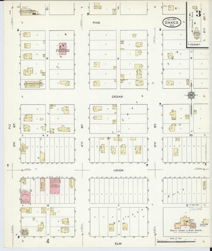 Sanborn Fire Insurance Map from Oakes, Dickey County, North Dakota (1914), Sheet #0003 - Complete Map Set gallery image, historic Sanborn map, vintage wall art, North Dakota North Dakota