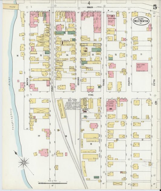 Sanborn Fire Insurance Map from West Newton, Westmoreland County, Pennsylvania (1900), Sheet #0005 - Historic Sanborn Fire Insurance Map Print, vintage old map wall art, antique decor, genealogy gift, Pennsylvania Pennsylvania map