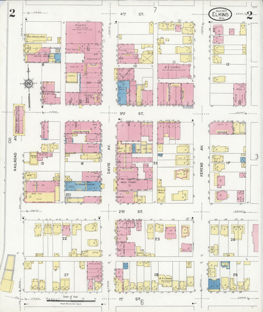 Sanborn Fire Insurance Map from Elkins, Randolph County, West Virginia (1923), Sheet #0002 - Historic Sanborn Fire Insurance Map Print, vintage old map wall art, antique decor, genealogy gift, West Virginia West Virginia map