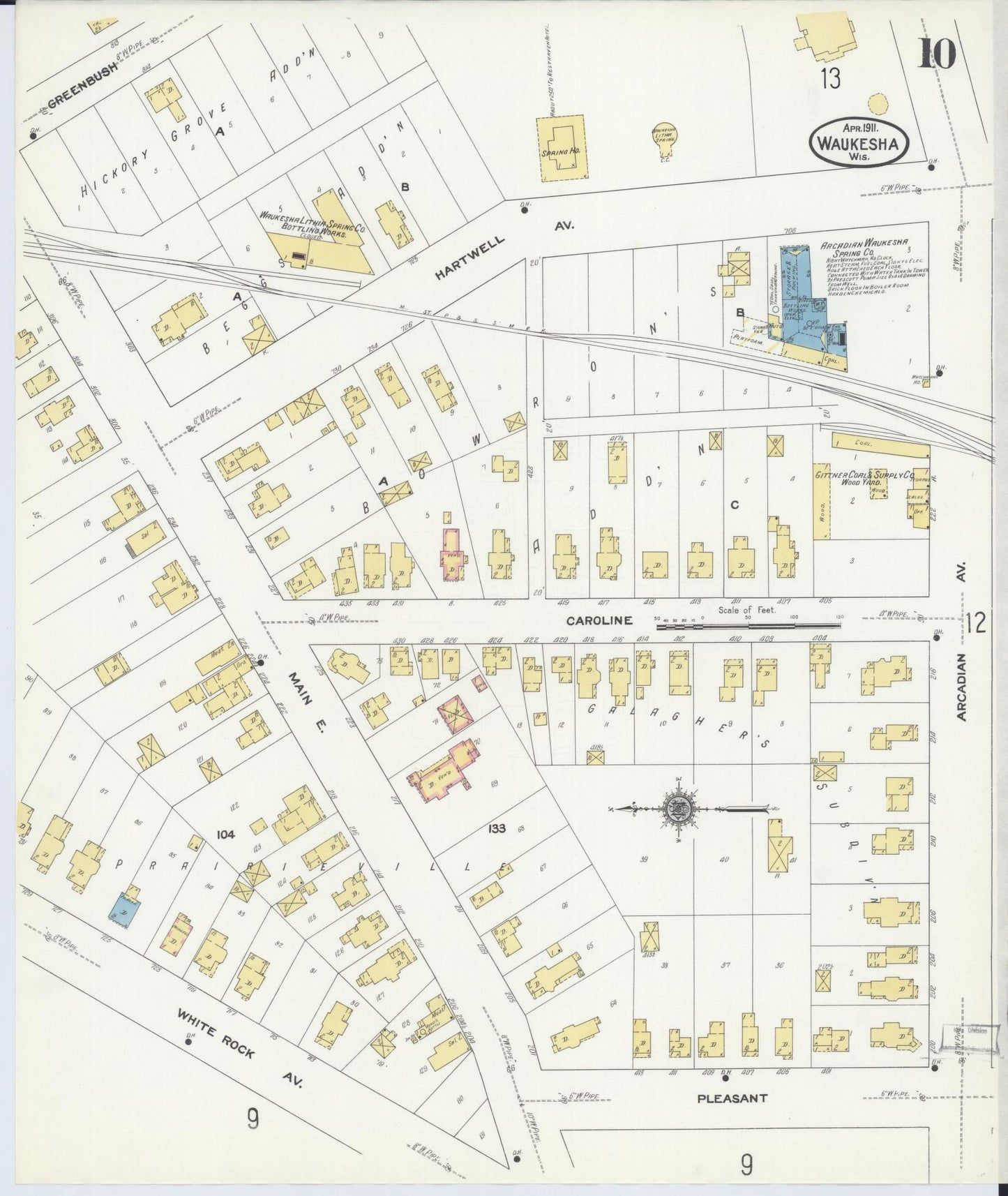 Sanborn Fire Insurance Map from Waukesha, Waukesha County, Wisconsin (1911), Sheet #0010 - Complete Map Set gallery image, historic Sanborn map, vintage wall art, Wisconsin Wisconsin