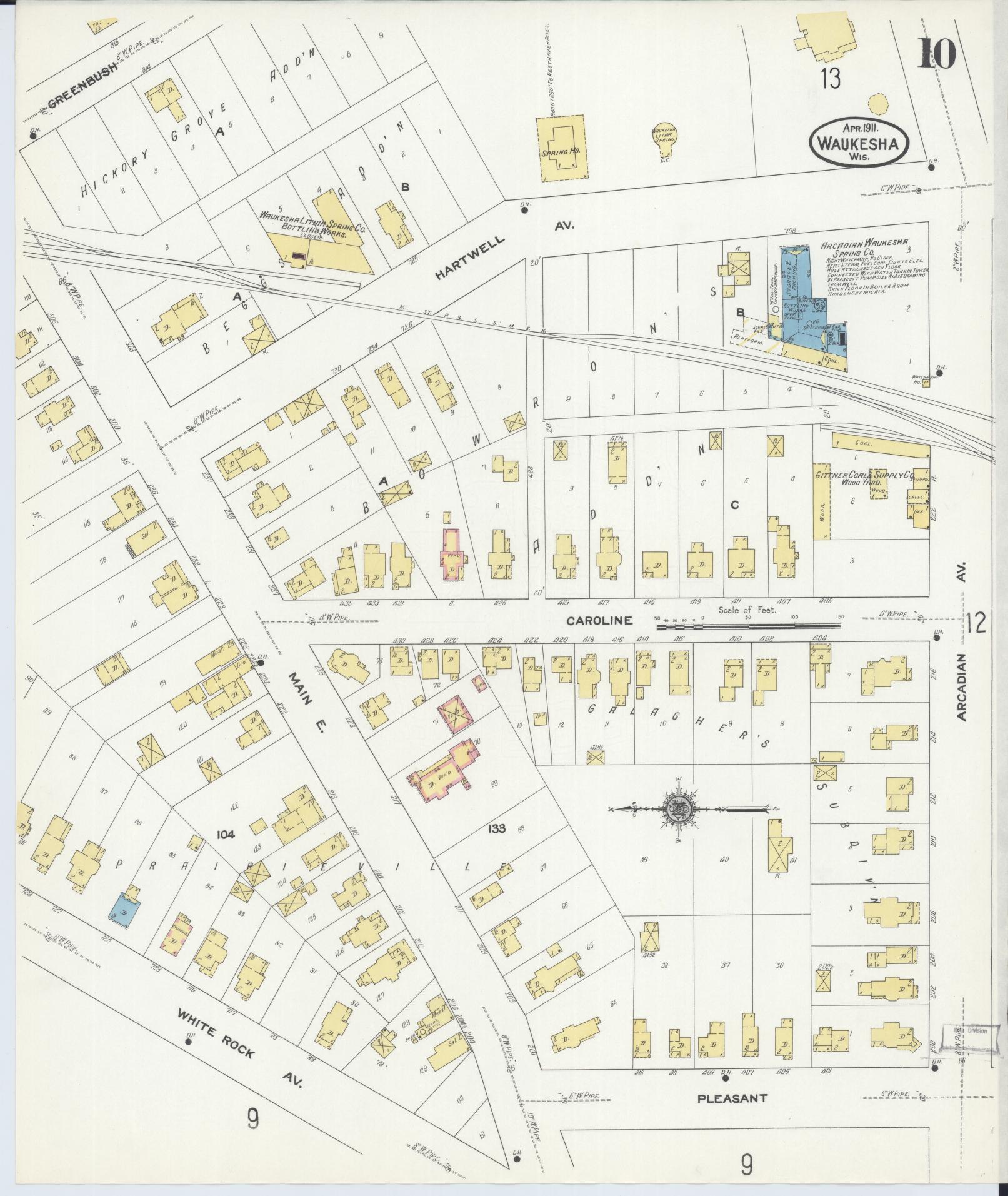 Sanborn Fire Insurance Map from Waukesha, Waukesha County, Wisconsin (1911), Sheet #0010 - Complete Map Set gallery image, historic Sanborn map, vintage wall art, Wisconsin Wisconsin