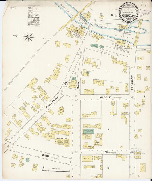 Sanborn Fire Insurance Map from North Troy, Orleans County, Vermont (1887), Sheet #0001 - Historic Sanborn Fire Insurance Map Print, vintage old map wall art, antique decor, genealogy gift, Vermont Vermont map