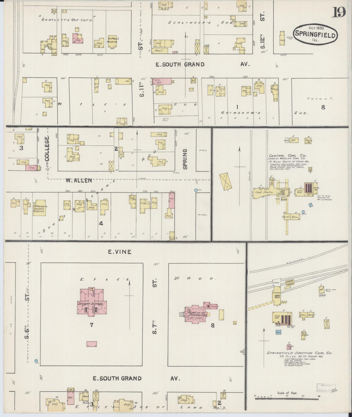 Sanborn Fire Insurance Map from Springfield, Sangamon County, Illinois (1890), Sheet #0019 - Complete Map Set gallery image, historic Sanborn map, vintage wall art, Illinois Illinois