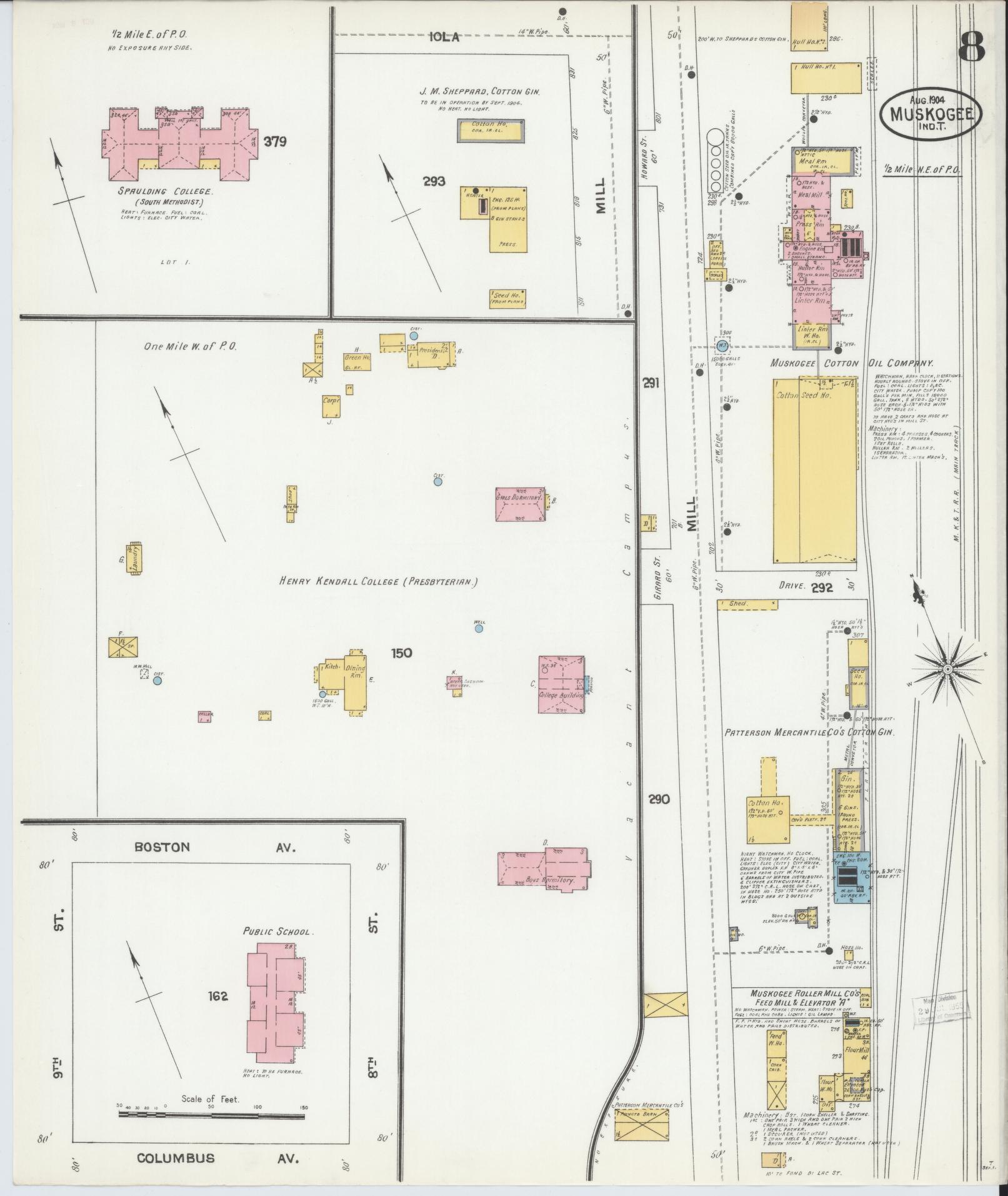 Sanborn Fire Insurance Map from Muskogee, Muskogee County, Oklahoma (1904), Sheet #0008 - Complete Map Set gallery image, historic Sanborn map, vintage wall art, Oklahoma Oklahoma
