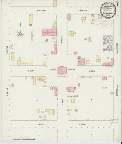 Sanborn Fire Insurance Map from Graham, Alamance County, North Carolina (1898), Sheet #0001 - Historic Sanborn Fire Insurance Map Print, vintage old map wall art, antique decor, genealogy gift, North Carolina North Carolina map