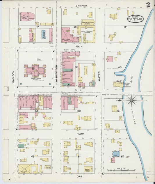 Sanborn Fire Insurance Map from Pontiac, Livingston County, Illinois (1892), Sheet #0002 - Historic Sanborn Fire Insurance Map Print, vintage old map wall art, antique decor, genealogy gift, Illinois Illinois map