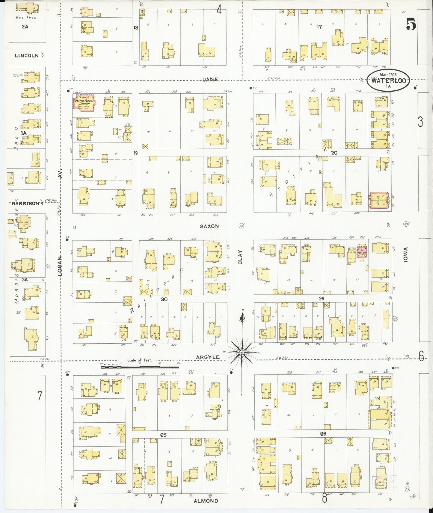 Sanborn Fire Insurance Map from Waterloo, Black Hawk County, Iowa (1906), Sheet #0005 - Historic Sanborn Fire Insurance Map Print, vintage old map wall art