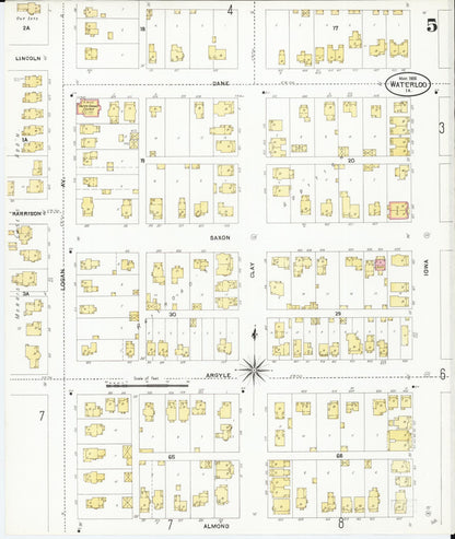 Sanborn Fire Insurance Map from Waterloo, Black Hawk County, Iowa (1906), Sheet #0005 - Historic Sanborn Fire Insurance Map Print, vintage old map wall art