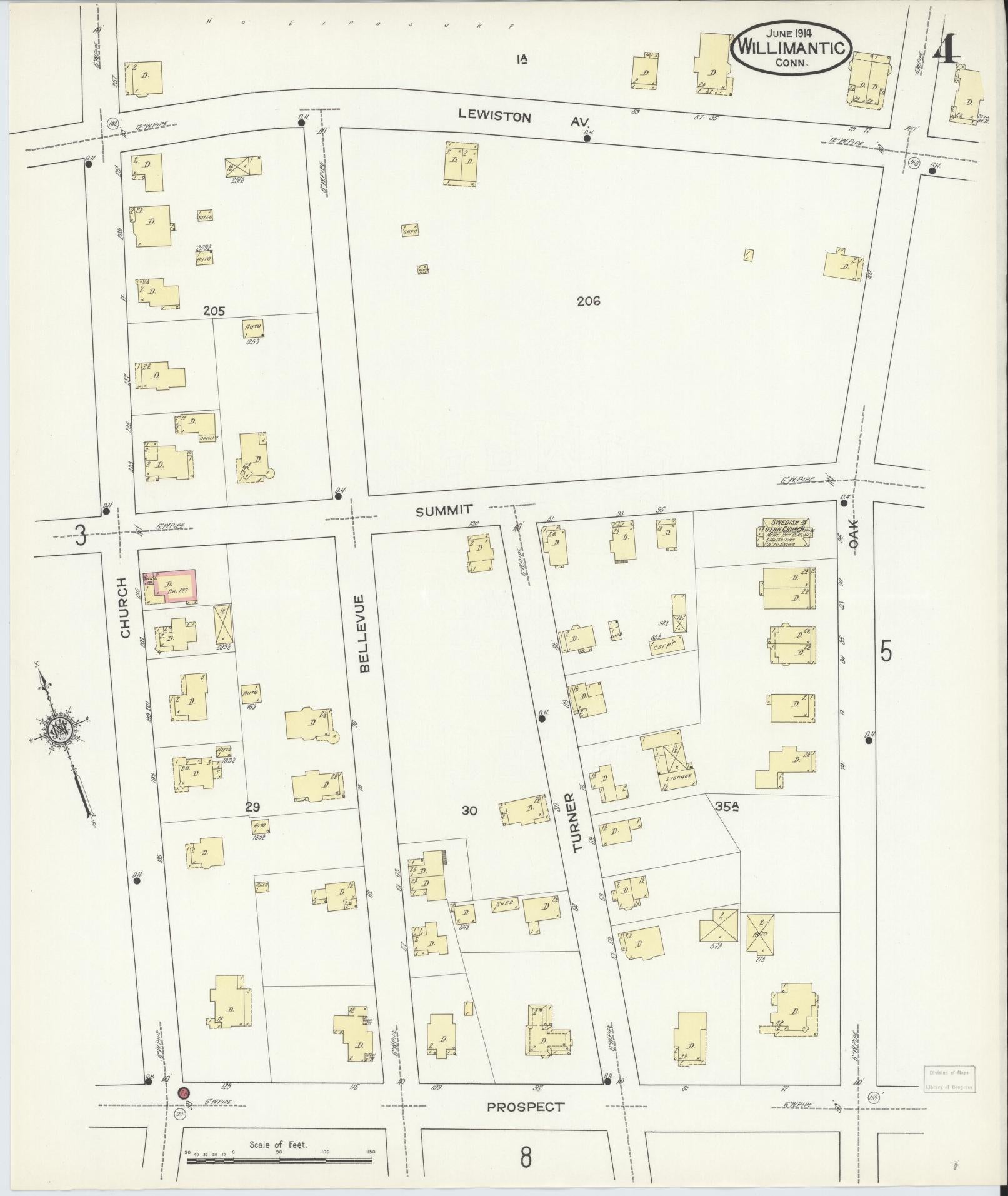 Sanborn Fire Insurance Map from Willimantic, Windham County, Connecticut (1914), Sheet #0004 - Historic Sanborn Fire Insurance Map Print, vintage old map wall art, antique decor, genealogy gift, Connecticut Connecticut map