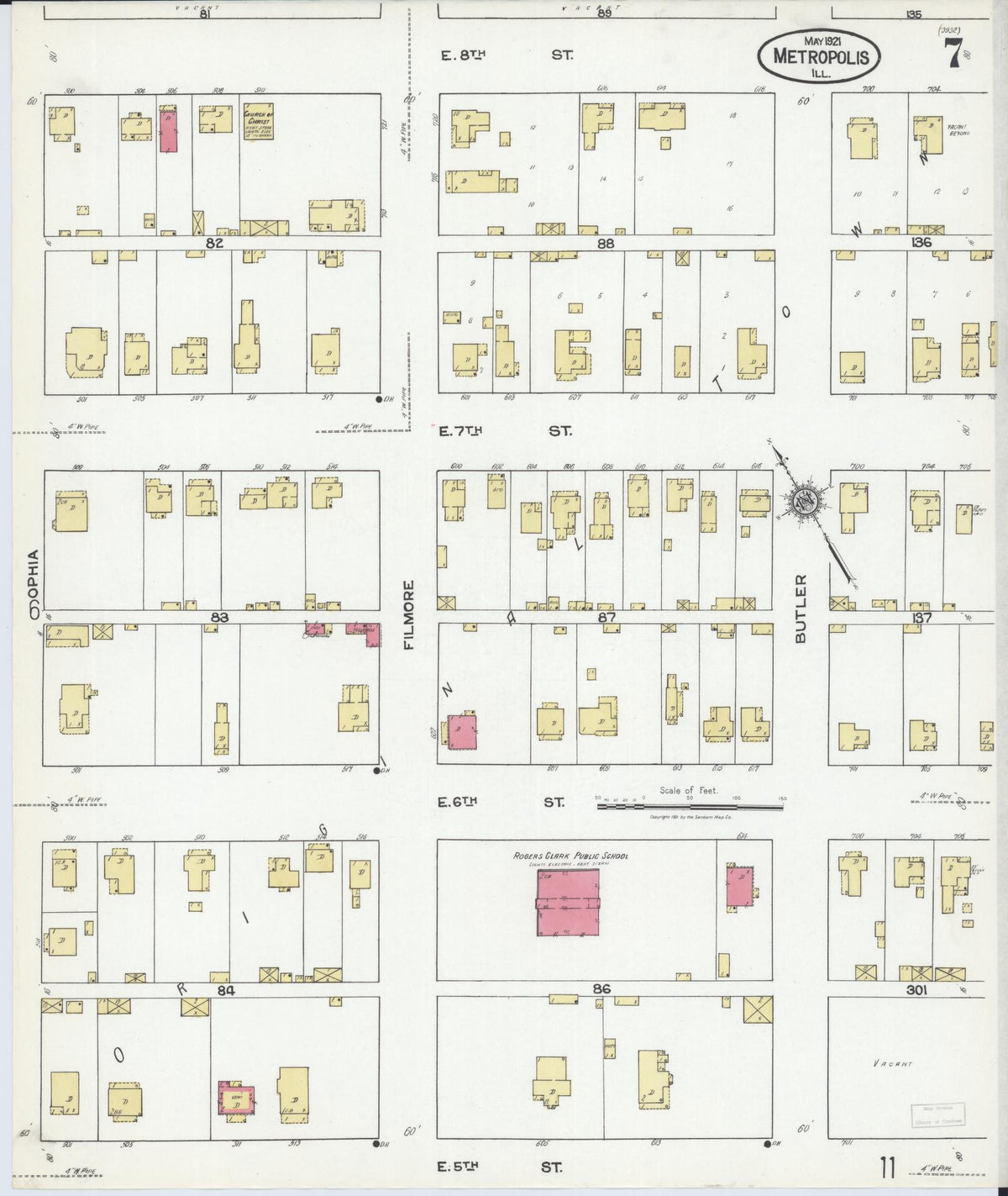 Sanborn Fire Insurance Map from Metropolis, Massac County, Illinois (1921), Sheet #0007 - Complete Map Set gallery image, historic Sanborn map, vintage wall art, Illinois Illinois