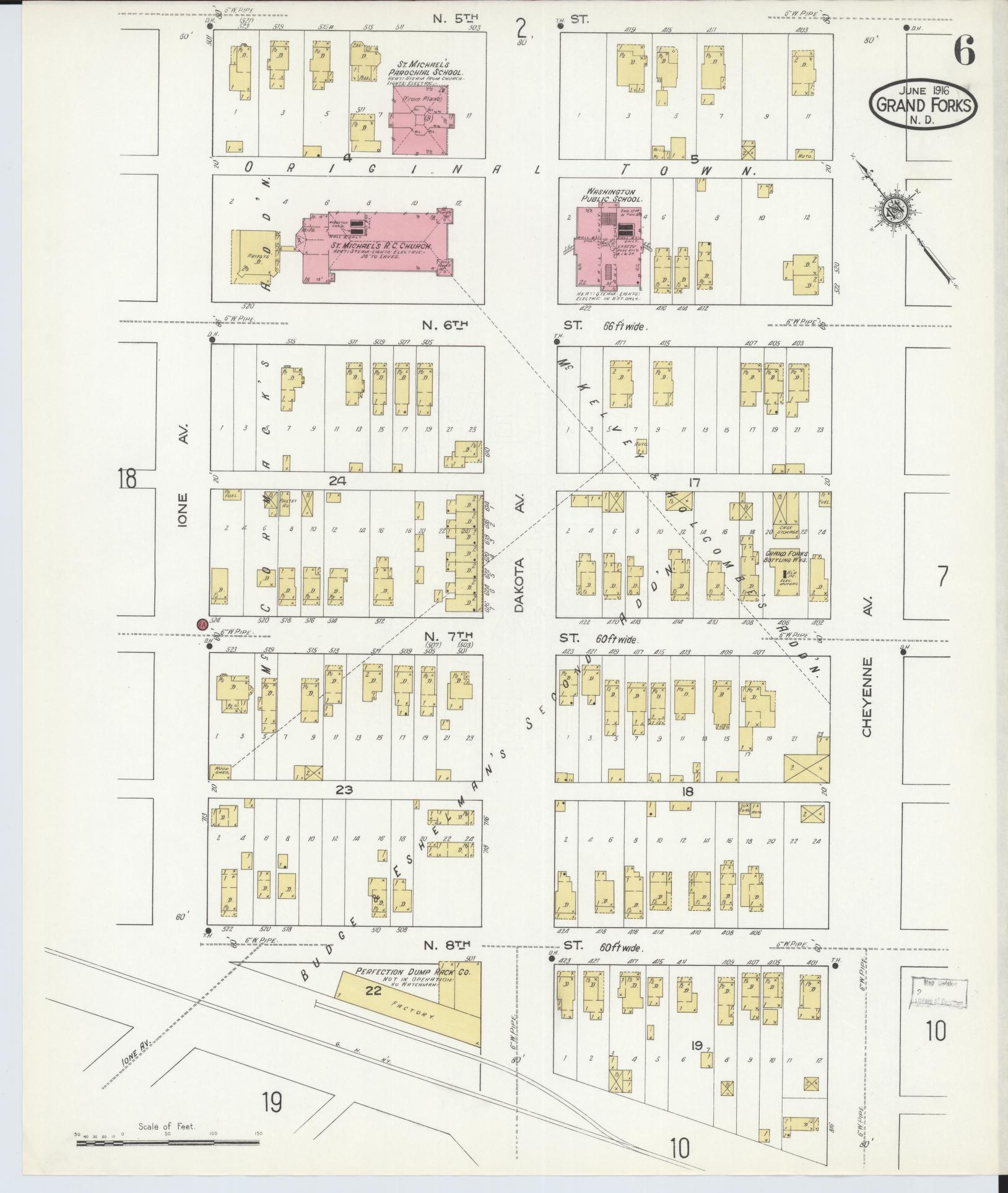Sanborn Fire Insurance Map from Grand Forks, Grand Forks County, North Dakota (1916), Sheet #0006 - Complete Map Set gallery image, historic Sanborn map, vintage wall art, North Dakota North Dakota
