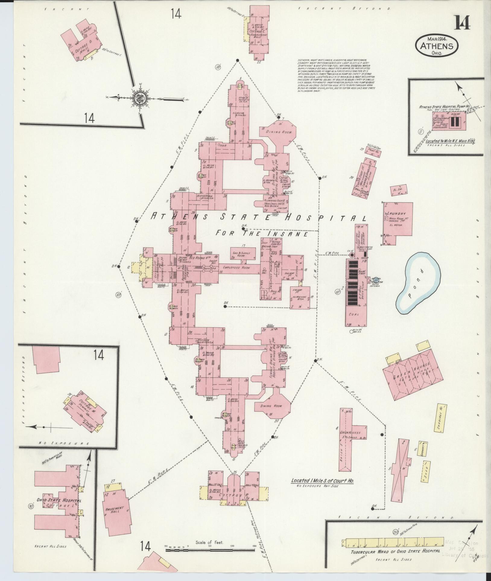 Sanborn Fire Insurance Map from Athens, Athens County, Ohio (1914), Sheet #0014 - Historic Sanborn Fire Insurance Map Print, vintage old map wall art, antique decor, genealogy gift, Ohio Ohio map
