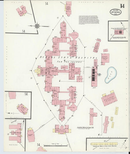 Sanborn Fire Insurance Map from Athens, Athens County, Ohio (1914), Sheet #0014 - Historic Sanborn Fire Insurance Map Print, vintage old map wall art, antique decor, genealogy gift, Ohio Ohio map
