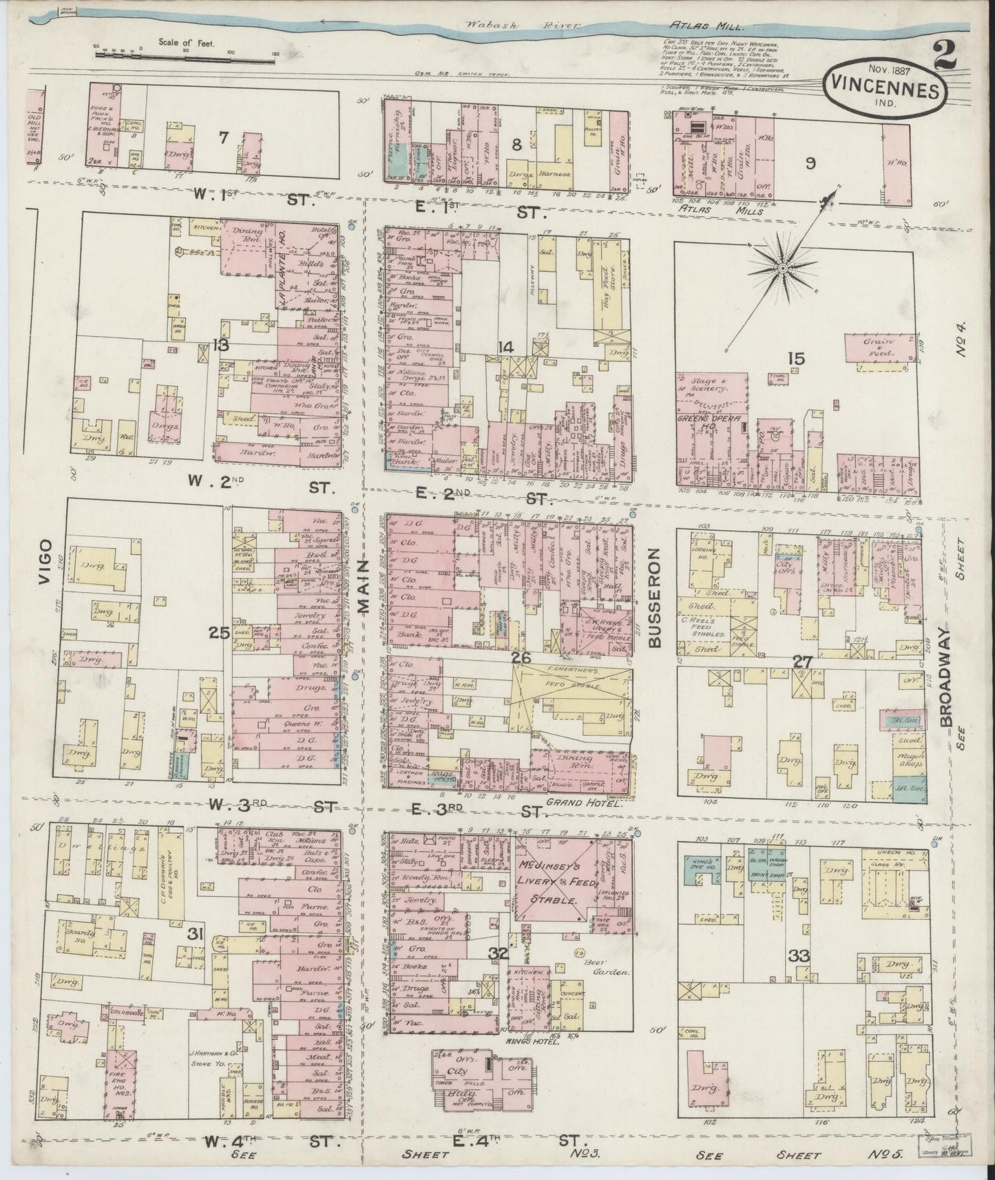 Sanborn Fire Insurance Map from Vincennes, Knox County, Indiana (1887), Sheet #0002 - Complete Map Set gallery image, historic Sanborn map, vintage wall art, Indiana Indiana