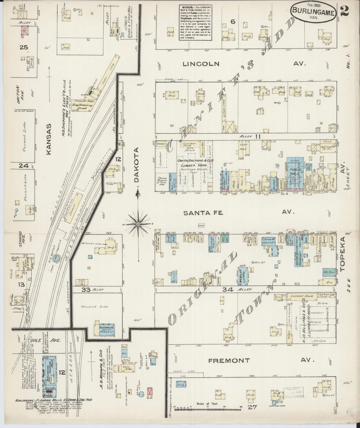 Sanborn Fire Insurance Map from Burlingame, Osage County, Kansas (1885), Sheet #0002 - Historic Sanborn Fire Insurance Map Print, vintage old map wall art, antique decor, genealogy gift, Kansas Kansas map