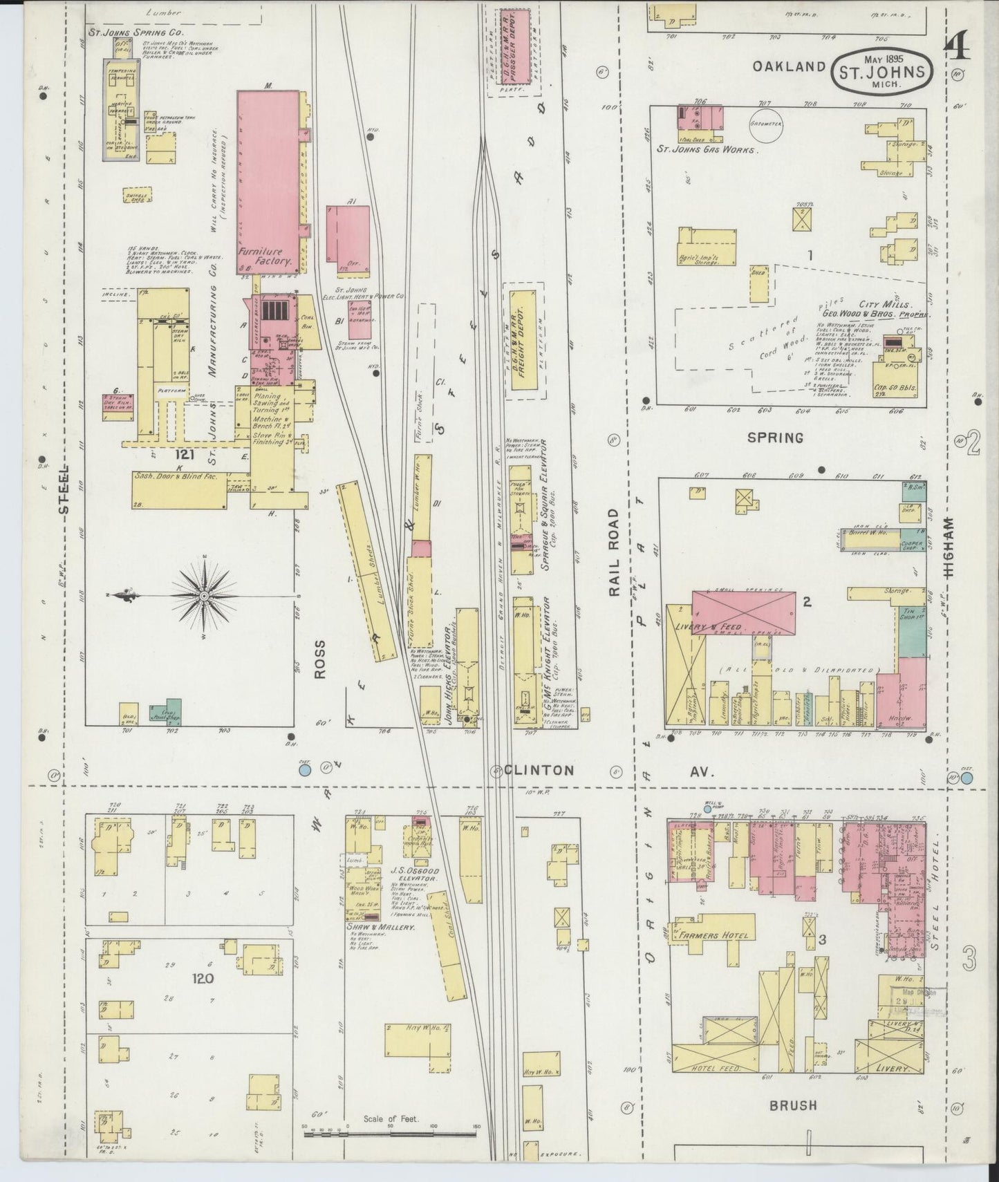 Sanborn Fire Insurance Map from Saint Johns, Clinton County, Michigan (1895), Sheet #0004 - Complete Map Set gallery image, historic Sanborn map, vintage wall art, Michigan Michigan