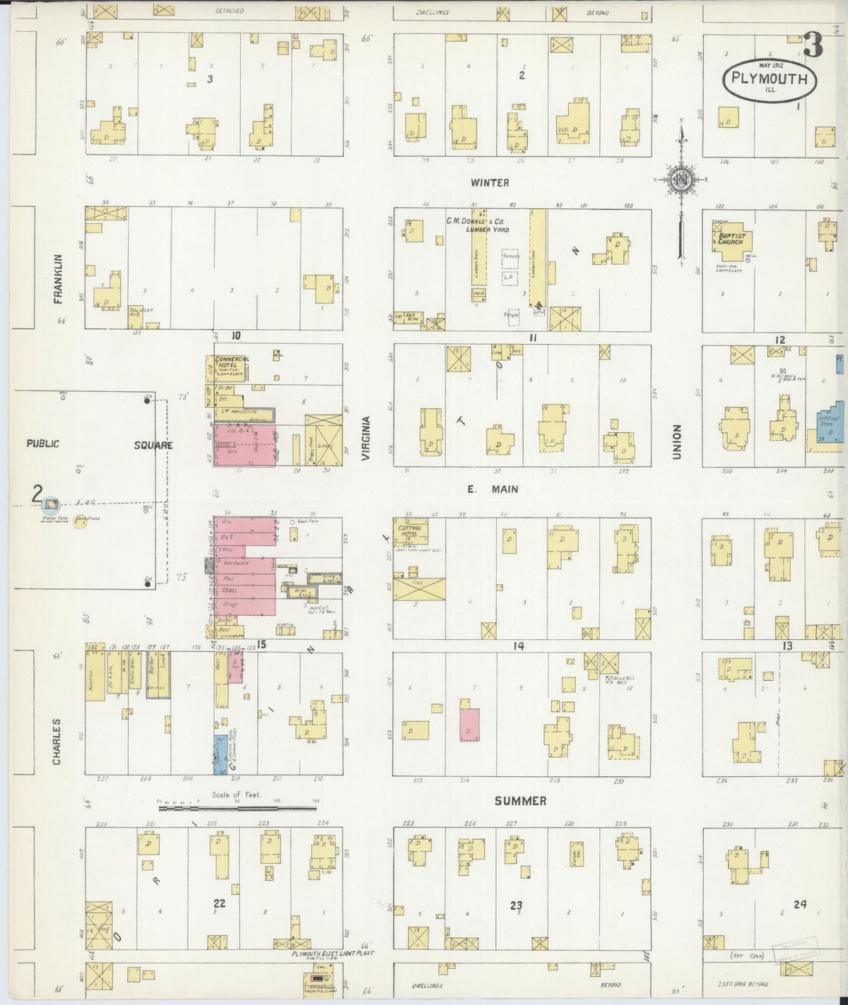 Sanborn Fire Insurance Map from Plymouth, Hancock County, Illinois (1912), Sheet #0003 - Complete Map Set gallery image, historic Sanborn map, vintage wall art, Illinois Illinois